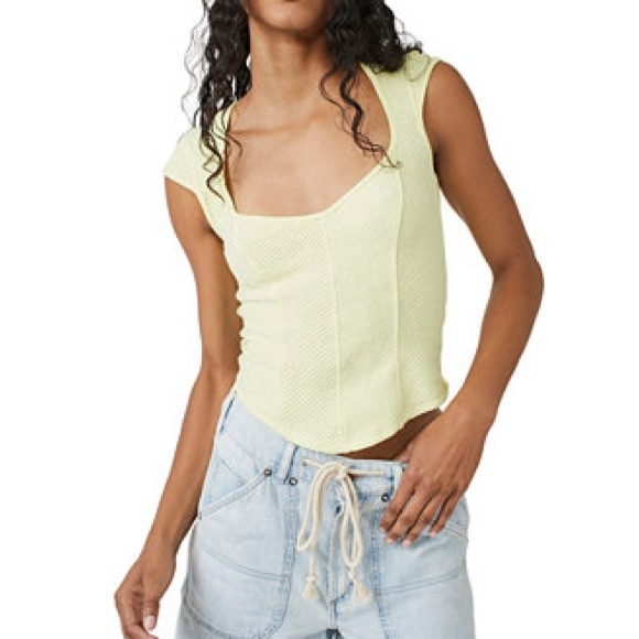 We The Free Free People Boss Babe Ribbed-Knit Corset Tank Top Yellow Size XS - Picture 2 of 5